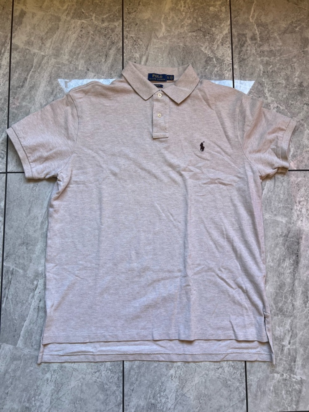 Polo Ralph Lauren Mens Light Beige Heather Custom Fit Mesh Embroidered Polo XL